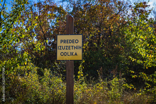 Landscape of outstanding features sign in Serbia for area protected by law