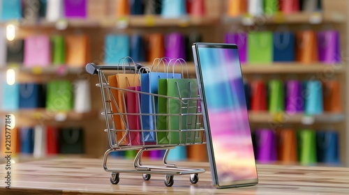 Shopping Cart Smartphone E-commerce, Online Shopping Concept