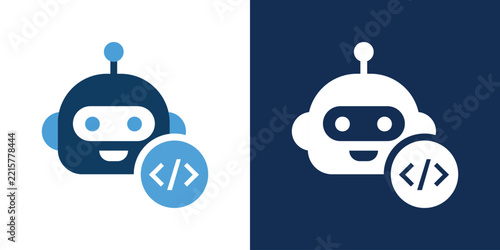 Robot head with programming code symbol icon