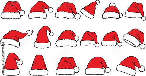 Santa Hat Vector Set, Red Christmas Hat Clipart Collection