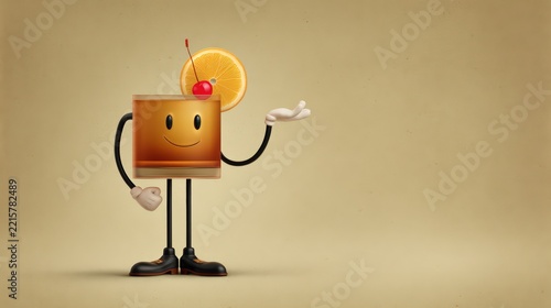 Smiling Anthropomorphic Orange Beverage Glass with Cherry and Citrus Garnish