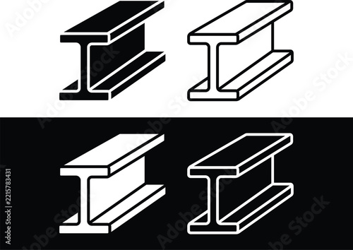 Obraz na plátně Steel I-beam icon set, structural H-beam metal girder symbol, civil engineering