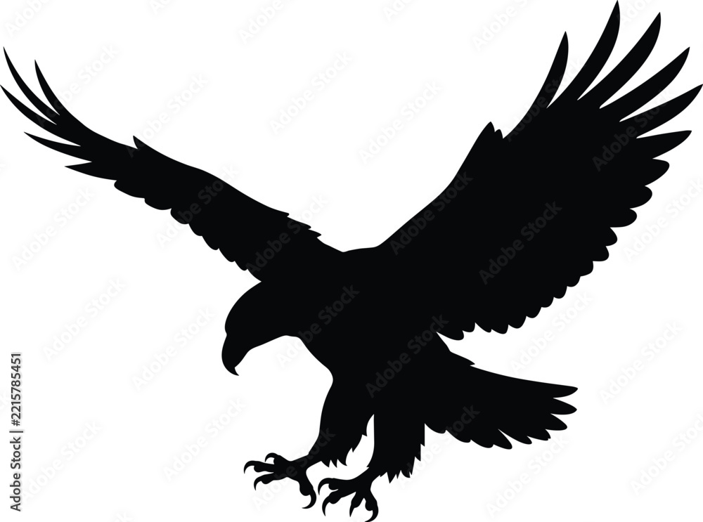 Fototapeta premium Powerful Eagle Silhouette with Spread Wings and Extended Talons for Wildlife and Nature Designs