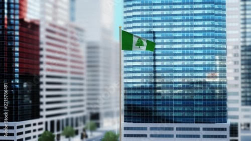 Norfolk Island Flag 3D Render Animation Waving in Front of Modern Glass Buildings - Daytime