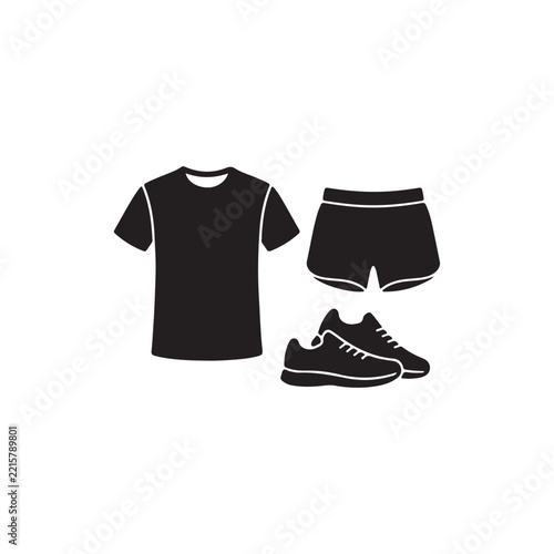 Summer running clothes T shirt shoes silhouette icon vector flat design