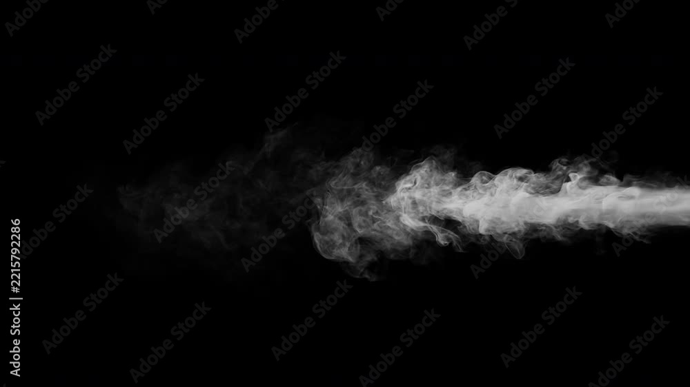 Abstract realistic smoke jet blowing leftward and dispersing, dense ...