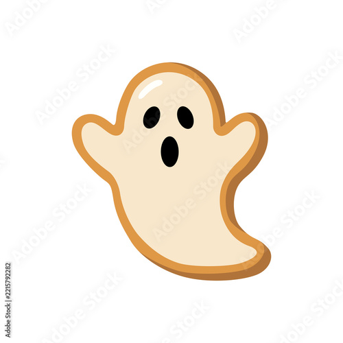 Halloween gingerbread cookie shaped like white ghost