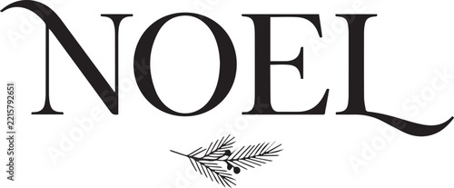 Merry Christmas Noel Typography Design with Pine Branch Pinecone Vector Illustration