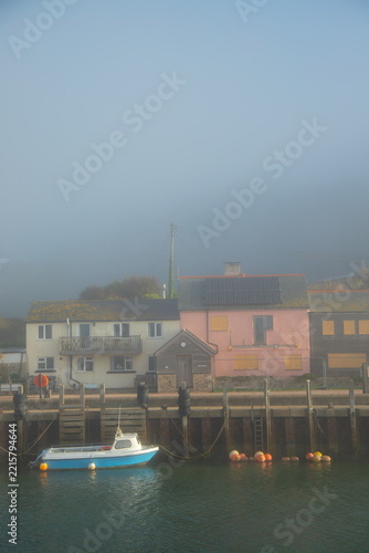 Fishing village of Axmouth in Devon on a foggy day
