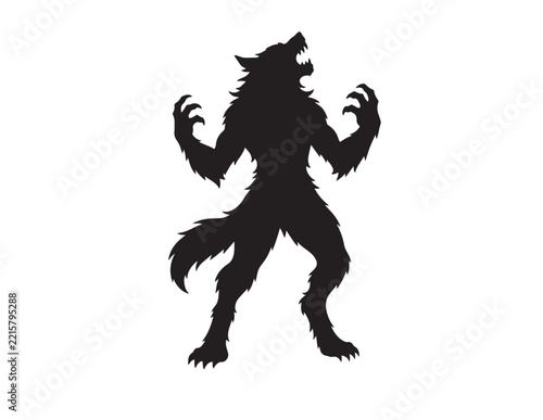 Obraz na plátně Halloween werewolf silhouette illustration standing in a roaring pose