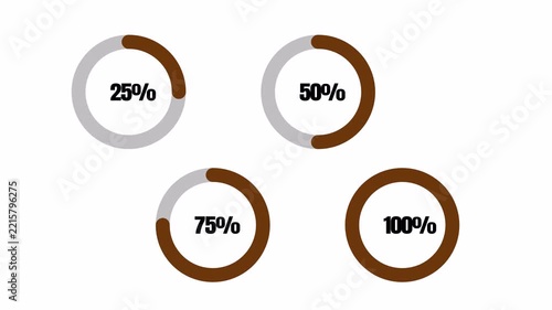 Four Animated Circular Progress Indicators 25%, 50%, 75% and 100% Completion, Percentage Loading Progress, Data Visualization, UI Interface, Transparent Background, 4K Alpha Channel