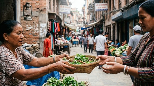 Hands Exchanging Goods At Urban Alleyway Market