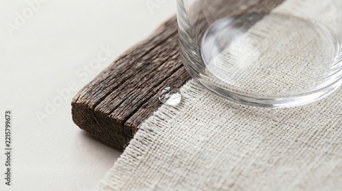Macro Composition Of Linen Wood And Glass Refractions