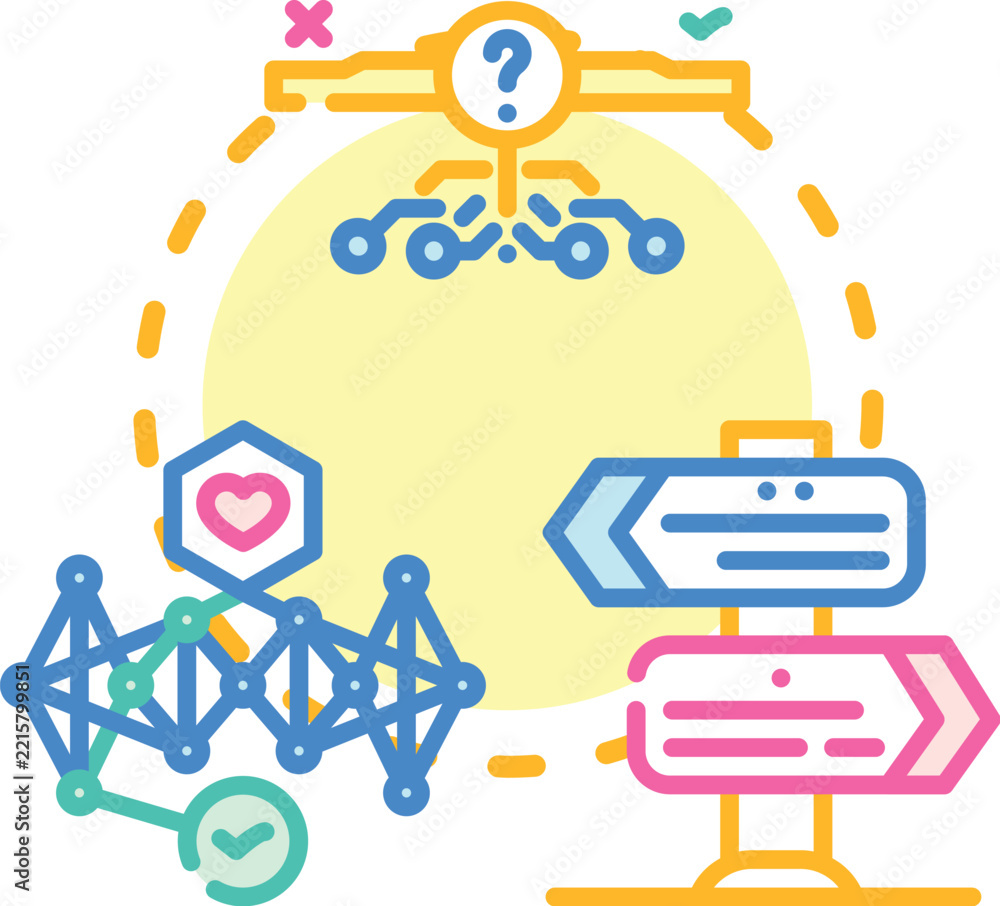Fototapeta premium Decide intelligently concept. Choice strategy, criteria discernment, insight evidence icon vector illustration