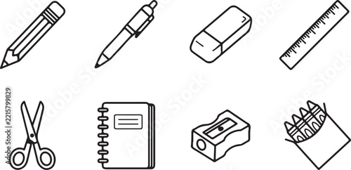 School and Office Supplies Icons Set