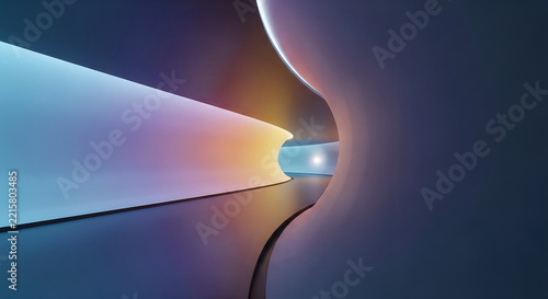 Abstract futuristic curved tunnel with glowing soft lights