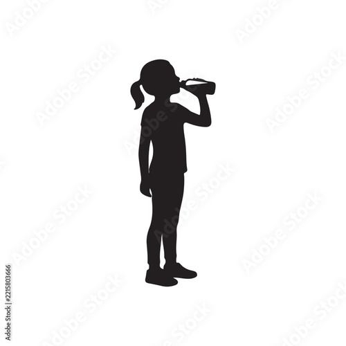Girl drinks water silhouette icon vector flat design