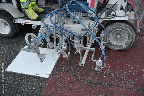 Road Marking Machine Painting Road Lines During Roadwork