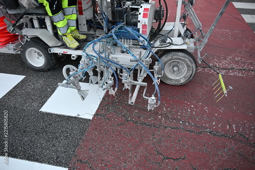 Road Marking Machine Painting Road Lines During Roadwork
