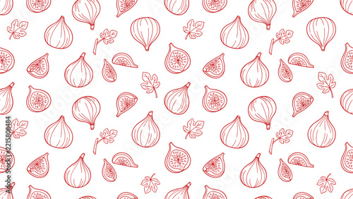 Fig fruit outline seamless pattern design for food packaging and healthy eating blogs