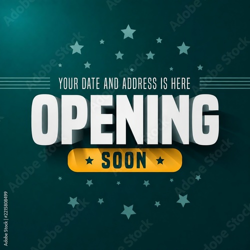 Opening soon sign with space stars background and placeholder text