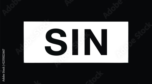 Minimalist typography featuring the word sin inside a rectangular frame border.