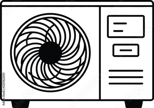 Air conditioner condenser unit depicted in a clean black outline vector style.
