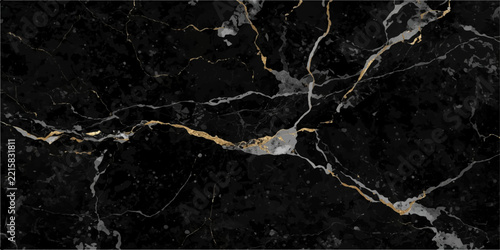 Luxury black marble stone texture with gold and white veining, abstract natural pattern for premium background, wallpaper, tile, wall decor, interior and architectural design