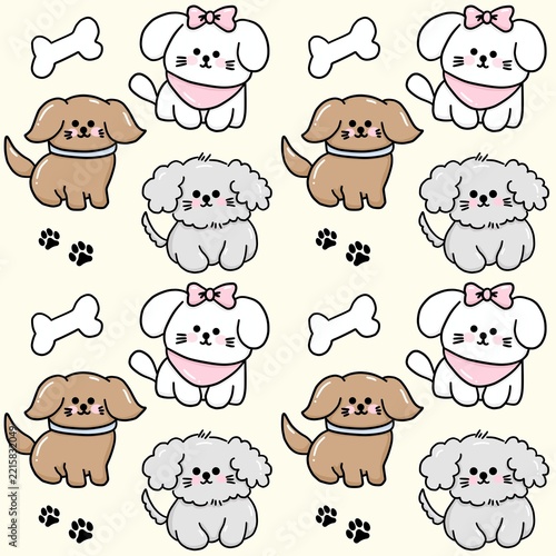 Kawaii Dog and Bone seamless Pattern Background