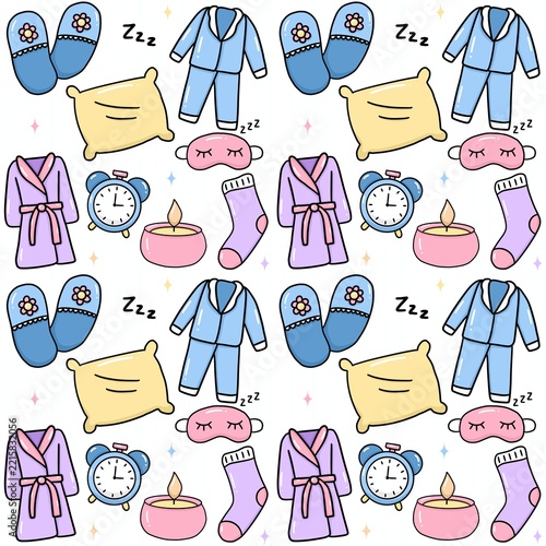 Sleep Time Icons Elements Set Seamless Pattern Background