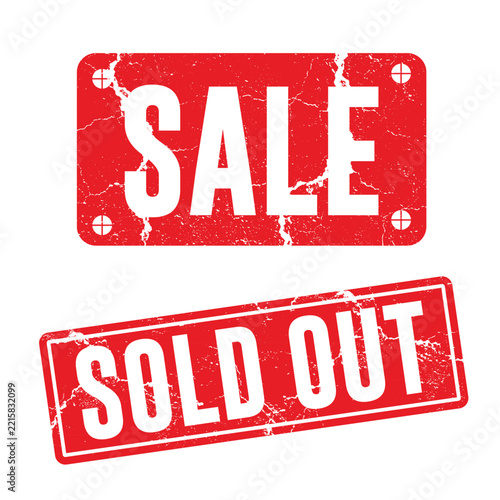 Red Grunge Sale and Sold Out Rubber Stamp Vector Set