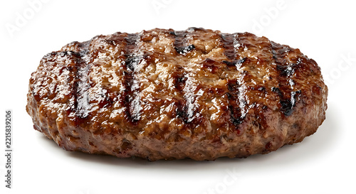 Korean tteokgalbi grilled minced short-rib patty with thick rectangula Isolated on White Background