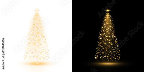 Obraz na plátně Christmas tree, sparkling lights in the shape of a fir tree on a transparent background