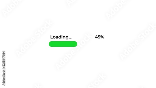 Green Loading Progress Bar Animation with Percentage on white background