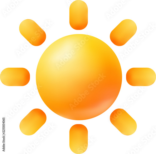 Bright golden sun icon with rounded rays for weather forecasts and summer designs