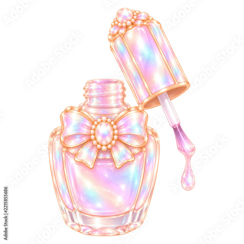 Iridescent Crystal Nail Polish Bottle with Pearl Ribbon