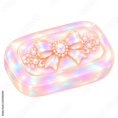 Iridescent Pink Crystal Soap Bar with Ornate Pearl Bow Decoration