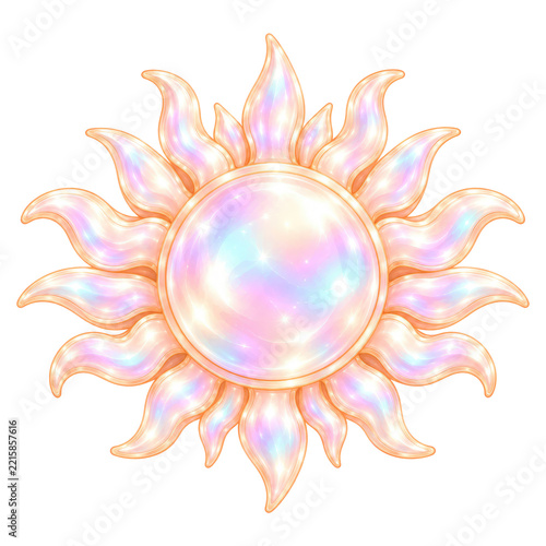 Iridescent Crystal Sun Symbol with Radiant Glow