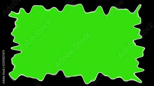 Bright green abstract paint splash frame on black background