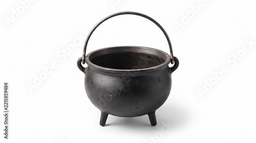 Classic Black Halloween Cauldron Isolated on White Background