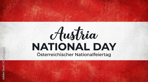 A festive graphic design celebrating austria national day featuring the traditional red and white colors of the national flag background