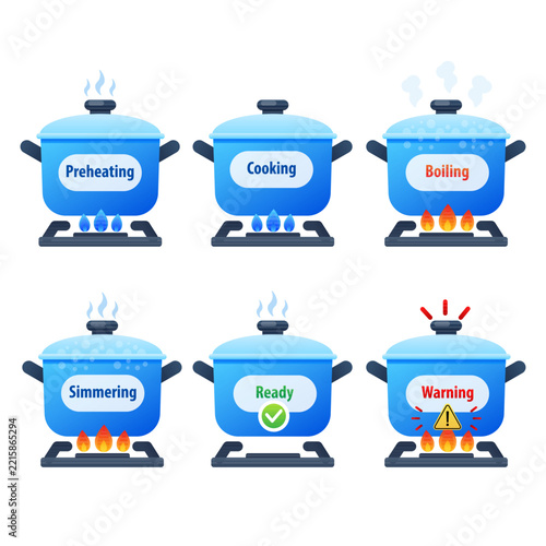 Cooking process pot icons. vector illustration