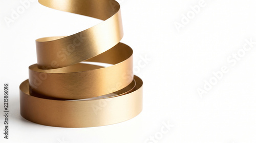 Golden ribbon spiral on white background, curve metallic