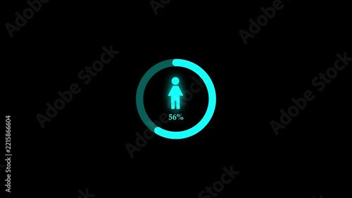 Glowing Human Icon Loading Progress Bar Animation with Percentage Counter on Black Background