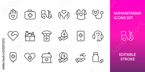 Humanitarian Aid and Charity vectors Outline Icon Set