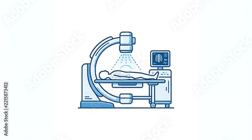 A medical professional diagnostic imaging machine scanning a patient lying on an examination table