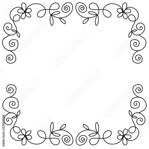 Square Floral Corner Frame with Delicate Hand Drawn Flowers and Botanical Vines, Elegant Minimal Decorative Border for Wedding Invitations, Cards and Certificates