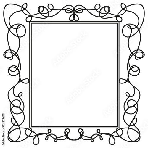 Elegant Vintage Rectangular Frame with Intricate Curled Flourishes and Botanical Details, Classic Ornamental Border for Invitations, Certificates and Labels