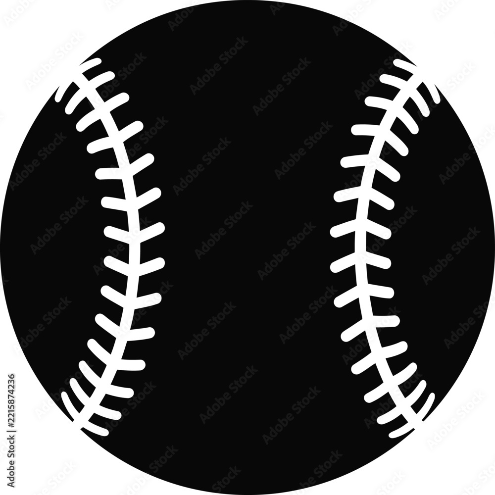 Fototapeta premium Detailed black and white baseball silhouette graphic design element isolated on a clean white background