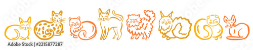 A collection of funny hand-drawn cats in doodle style